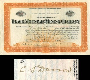 Black Mountain Mining Co. Issued to and Signed by Clarence S. Darrow - Autograph Stock Certificate